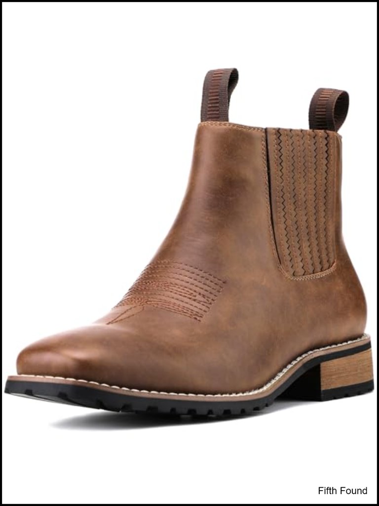 Square Toe Faux Leather Western Chelsea Boots Slip-On Work Casual Men